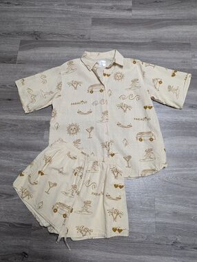 By Frankie Pajama Set Short Set Cotton Size XS Surfer Girl Novelty Print